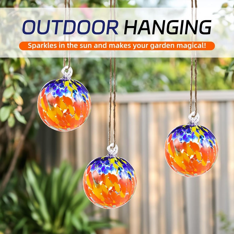VOREEN 4" Hanging Glass Garden Gazing Ball Hand Blown Glass Witch Ball Christmas Ornament Friendship Balls for Outdoor Garden Patio Window Home Décor, Gift for Mom Wife Friend, Red and Blue - Image 2